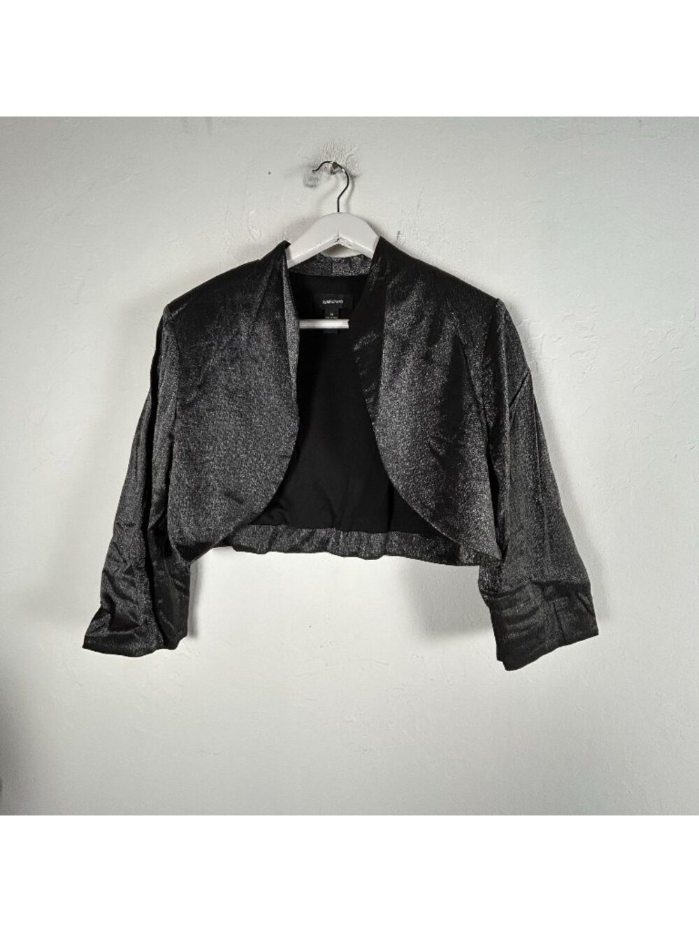 RaM Richards Womens Metallic Silver Cropped Bolero Jacket Size 14 Black Lined